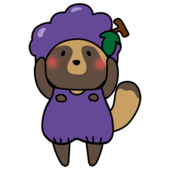 葡萄のかぶり物をしているタヌキ