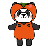 柿のかぶり物をしているパンダ