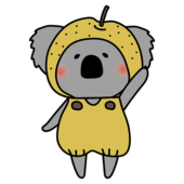 梨のかぶり物をしているコアラ