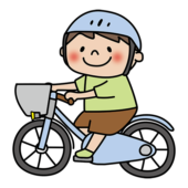 ヘルメットをかぶって自転車に乗る子供（男の子）