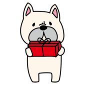 プレゼントを渡すフレンチブルドッグ