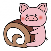 大きなロールケーキを持っているぶた