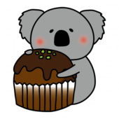 大きなカップケーキを持っているコアラ