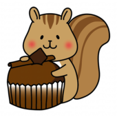 大きなカップケーキを持っているリス