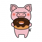 ドーナツを食べるぶた