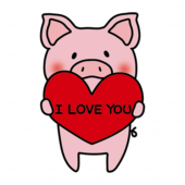 アイラブユーのハートを持っているぶた