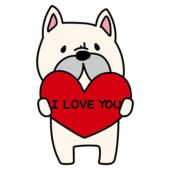 アイラブユーのハートを持っているフレンチブルドッグ