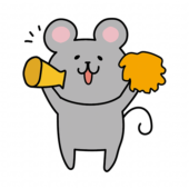 メガホンとポンポンで応援するネズミ