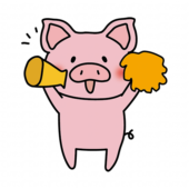 メガホンとポンポンで応援するぶた