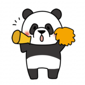 メガホンとポンポンで応援するパンダ