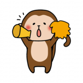 メガホンとポンポンで応援する猿