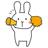 メガホンとポンポンで応援する白いうさぎ