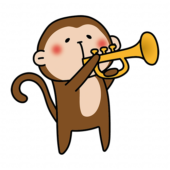 ラッパを吹く猿