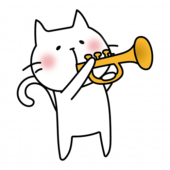 ラッパを吹く白い猫