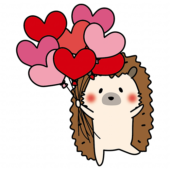 ハートの赤い風船の束を持っているハリネズミ