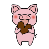 バレンタインのチョコレートを食べるぶた