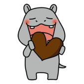 バレンタインのチョコレートを食べるカバ