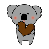 バレンタインのチョコレートを食べるコアラ