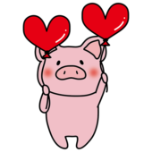 ハートの風船を持っているぶた