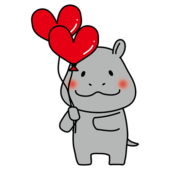 ハートの風船を持っているカバ