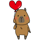 ハートの風船を持っているカピバラ