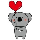 ハートの風船を持っているコアラ
