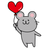 ハートの風船を持っているネズミ