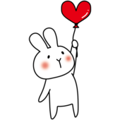 ハートの風船を持っている白いうさぎ