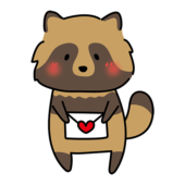 照れながらラブレターを渡すタヌキ