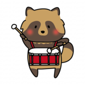 太鼓をたたくタヌキ2