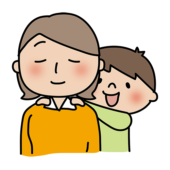 ママの肩たたきをする男の子
