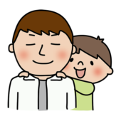 パパの肩たたきをする男の子