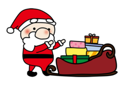 ソリにプレゼントを積むお鼻の大きなサンタクロース