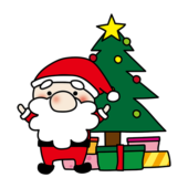 ツリーの下にプレゼントを置くお鼻の大きなサンタクロース