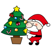 クリスマスツリーに飾り付けをするお鼻の大きなサンタクロース