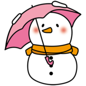 傘をさしているニンジンの鼻の雪だるま