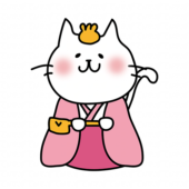 白い猫の雛人形の三人官女（長柄銚子）