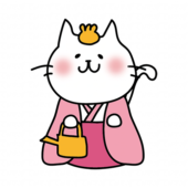 白い猫の雛人形の三人官女（提子）