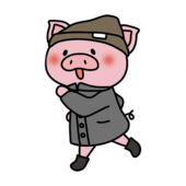 冬にニット帽をかぶって走っているぶた