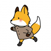 冬に襟付きコートを着て走るキツネ