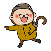 冬にダウンコートを着て走っている猿