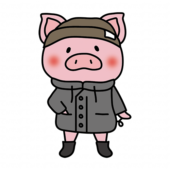 ニット帽をかぶった冬服のぶた