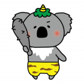 金棒を持っている青鬼の格好をしたコアラ