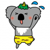 逃げる青鬼の格好をしたコアラ