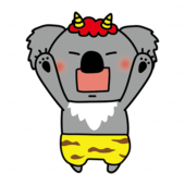 ガォーと脅かしている赤鬼の格好をしたコアラ