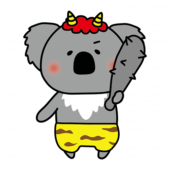 金棒を持っている赤鬼の格好をしたコアラ