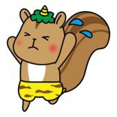 逃げる青鬼の格好をしたリス