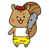 金棒を持っている赤鬼の格好をしたリス