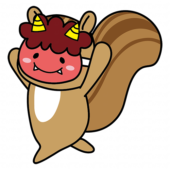 節分で鬼の面を付けて逃げるリス