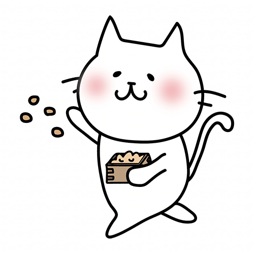 節分の豆まきをする白い猫の無料(フリー)イラスト | かわいい手描きの無料素材「てがきっず」保育園・小学校・介護施設にぴったりのフリー素材イラスト